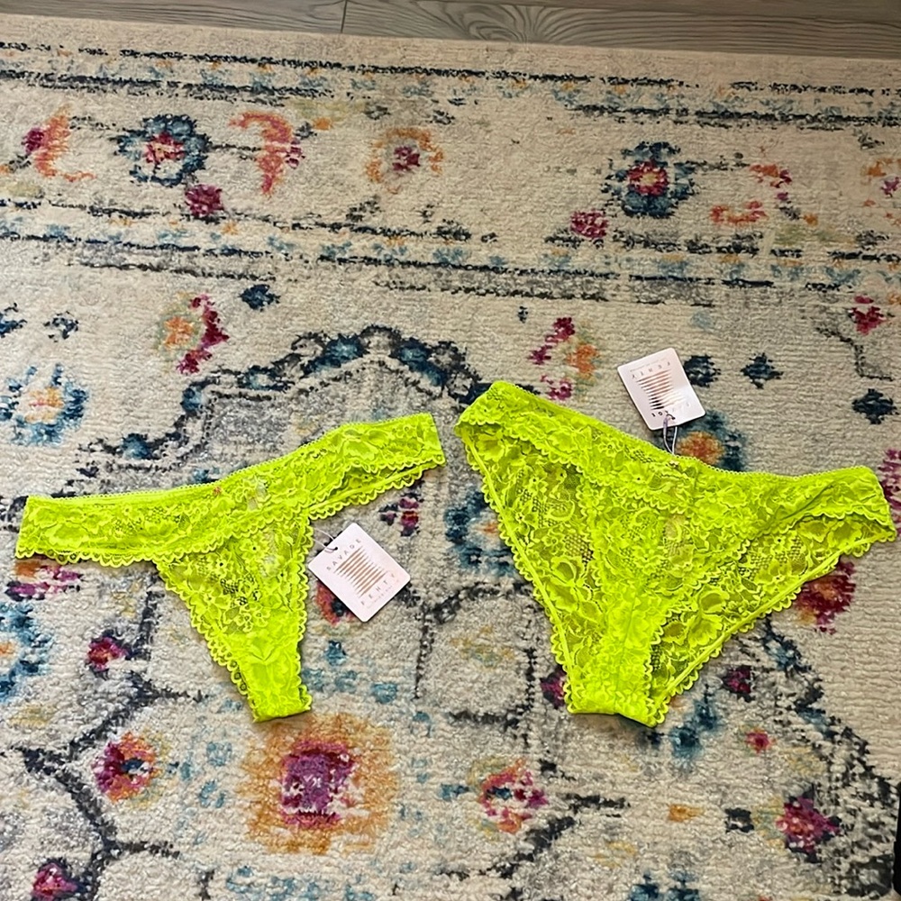 Fenty neon green lace thong and bikini underwear